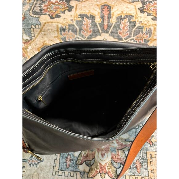 Fossil Crossbody Satchel Purse Medium Tote Black Leather Rocker Bag - Picture 12 of 14
